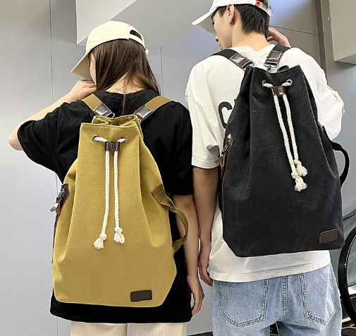 Korean Men's Canvas Shoulder Bucket Sports Bag