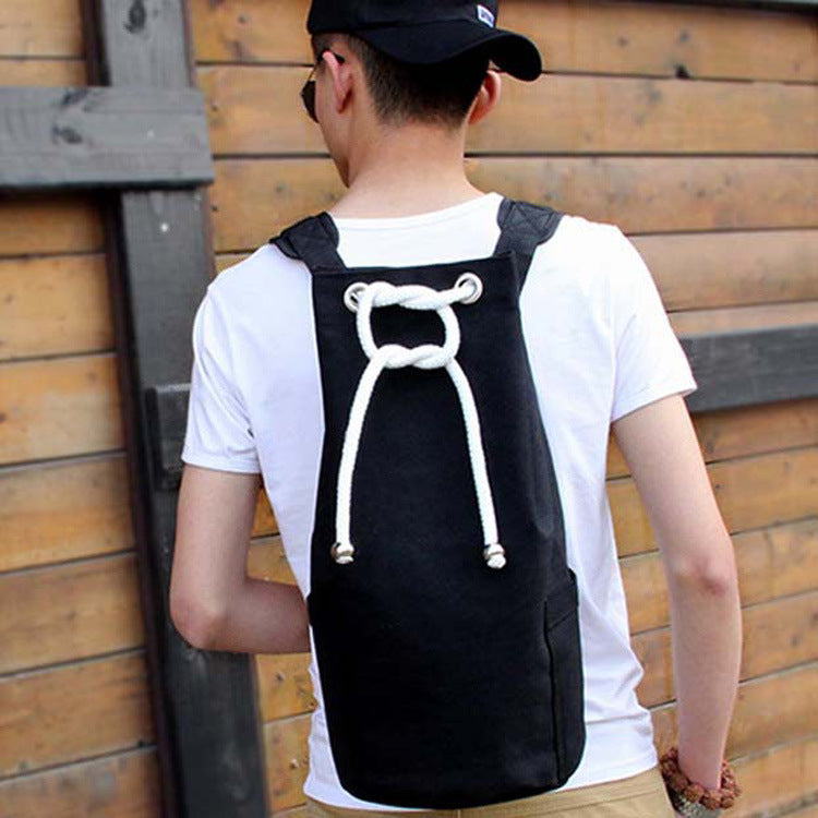 Korean Men's Canvas Shoulder Bucket Sports Bag
