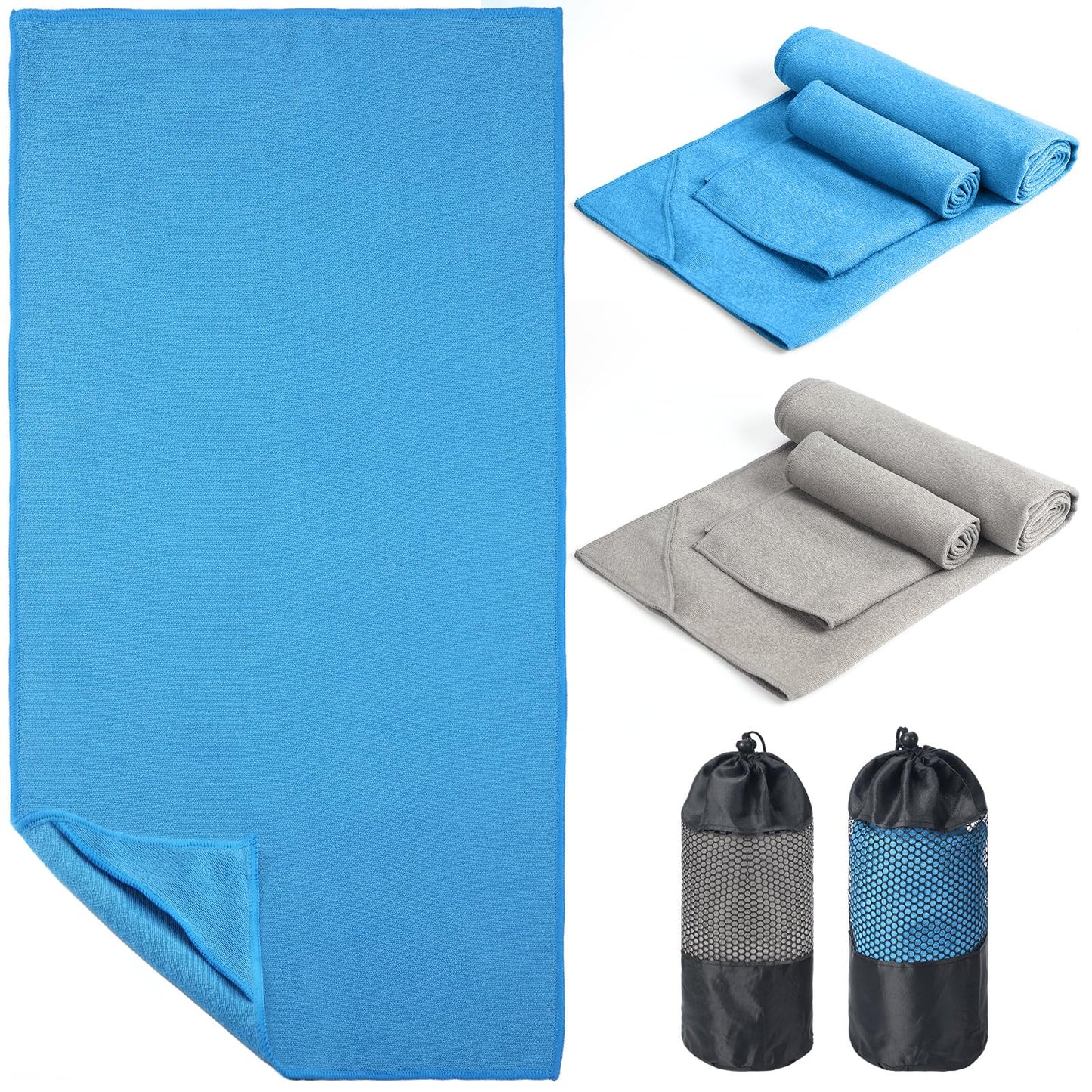 JellyArch 2 Sets Hot Yoga Towels Face Towels Large Yoga Mat Towel with Corner Pockets 100% Microfiber Absorbent and Quick Dry Towels 24 x 72 for Women Men Yoga Gear Pilates Exercise Fitness
