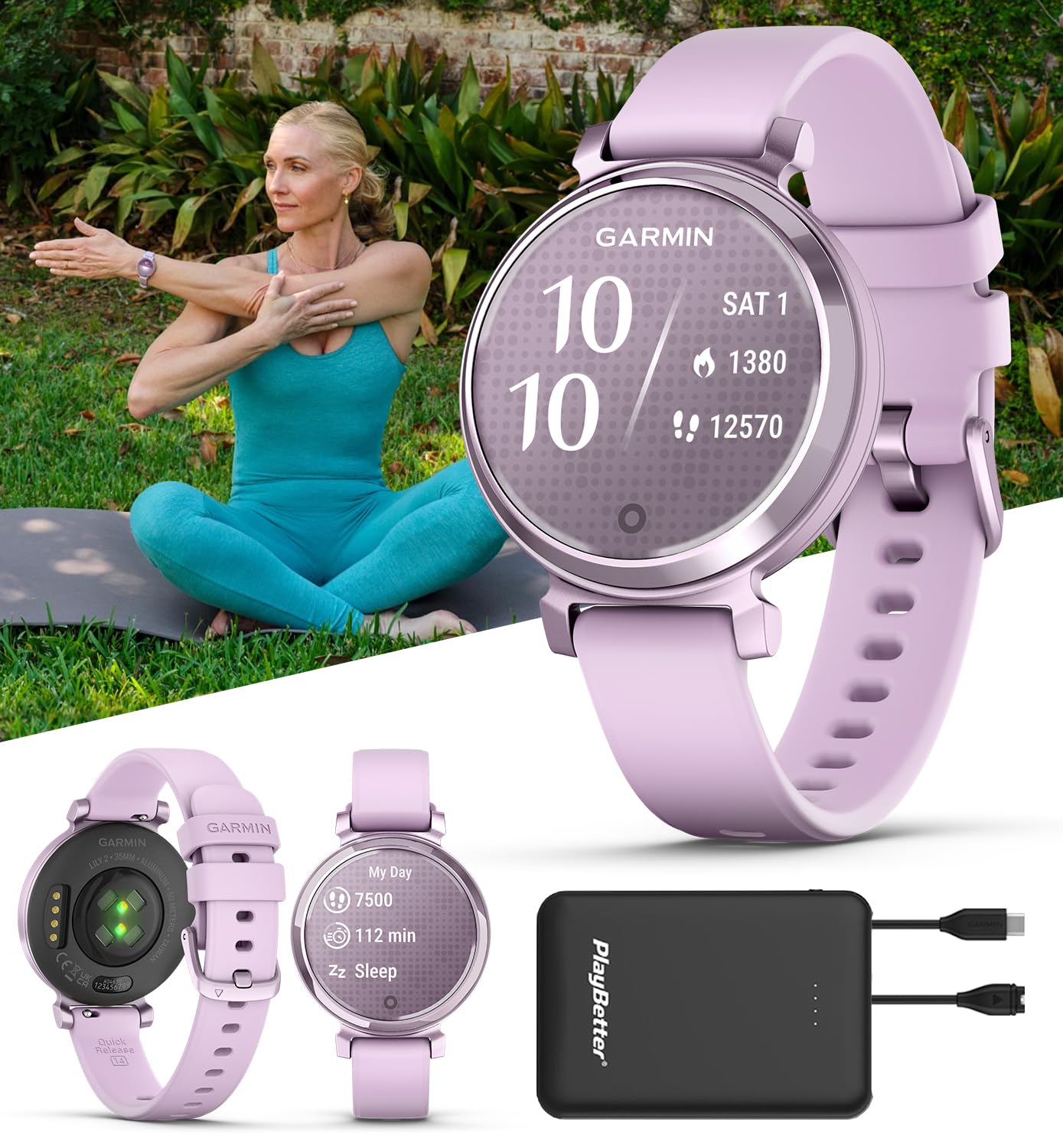 Garmin Lily 2 Stylish Women's Smart Bundle - Metallic Lilac with 5-Day Battery